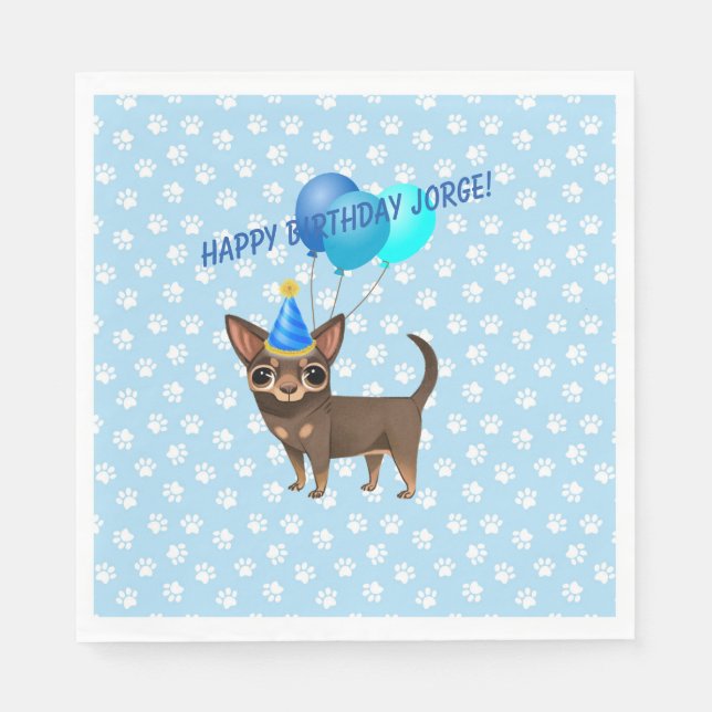 Blue Chihuahua Paper Party Napkins (Front)