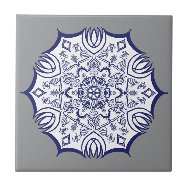 Blue China designs Ceramic Tile (Front)