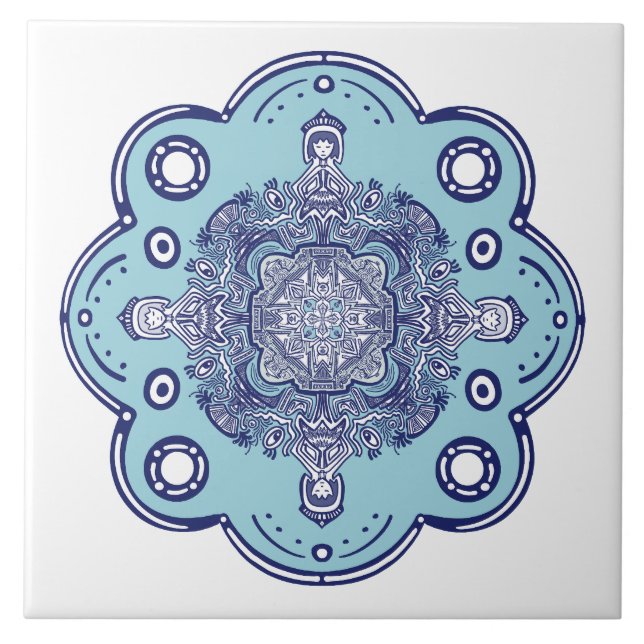 Blue China inspired design Ceramic Tile (Front)