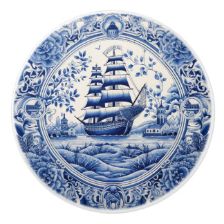 Blue China Inspired Nautical Ship Knob