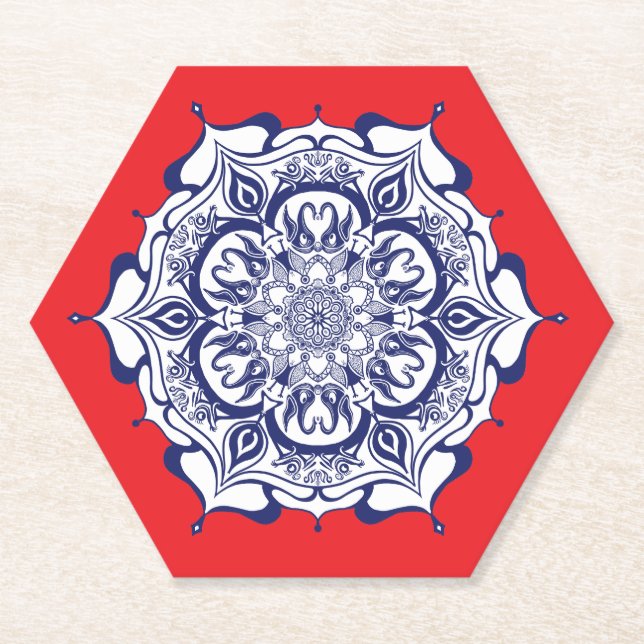 Blue China Style with creatures Paper Coaster (Front)