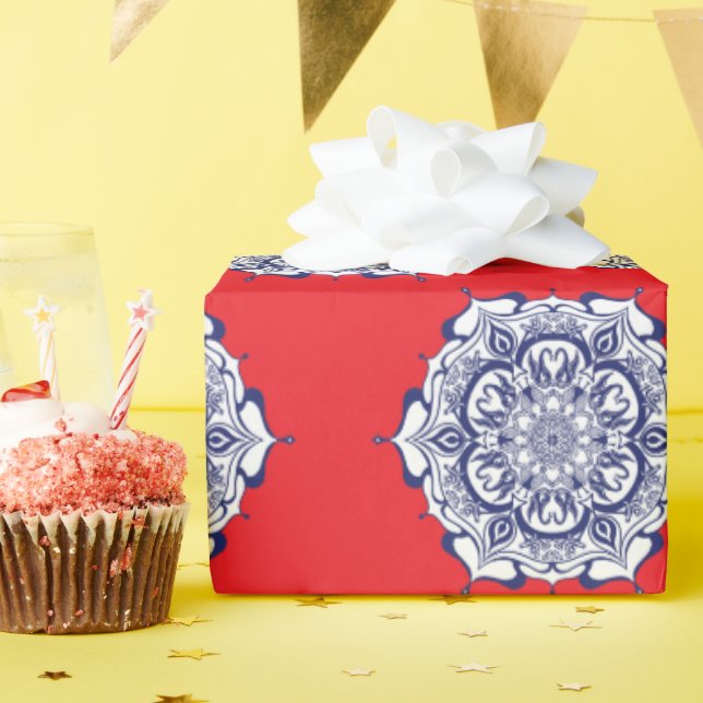 Blue China Style with creatures Wrapping Paper (Birthday Party)