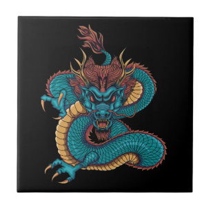 blue chinese dragon ceramic tile