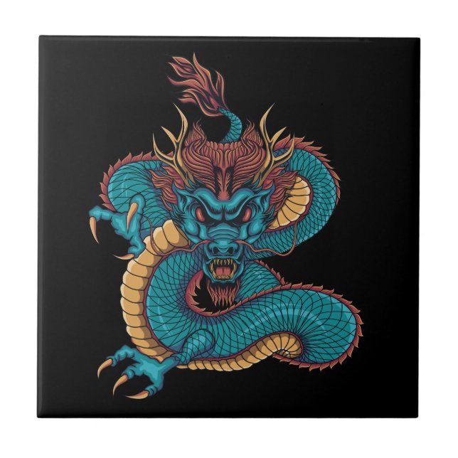 blue chinese dragon ceramic tile (Front)