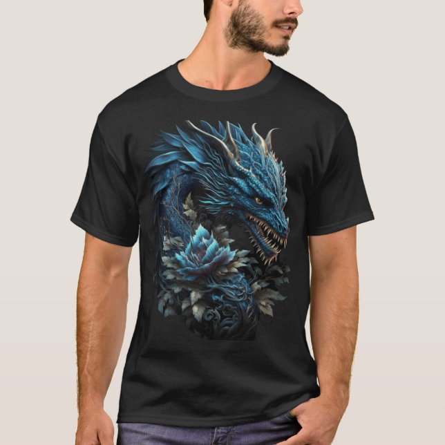 Blue Chinese Dragon E Girl Aesthetic E Boy retro 9 T-Shirt (Front)