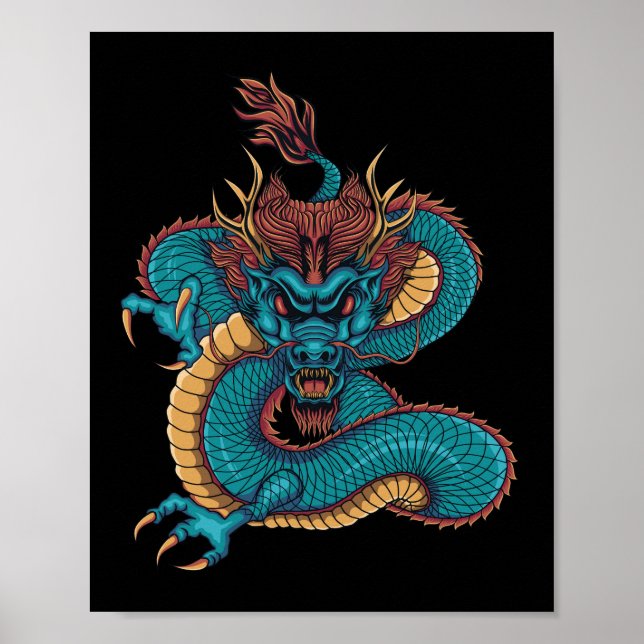 blue chinese dragon poster (Front)