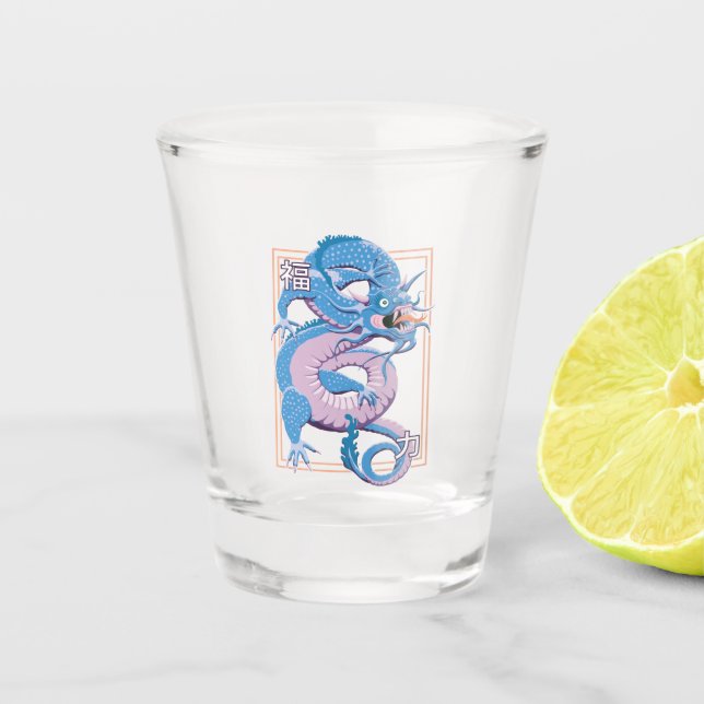 Blue Chinese Dragon Shot Glass (Front)