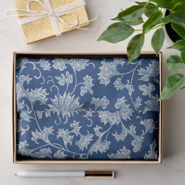 Blue Chinese Floral Decoupage Tissue Paper (Gift)