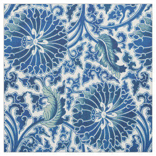 Blue Chinese Floral Pattern Fabric