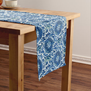 Blue Chinese Floral Pattern Short Table Runner