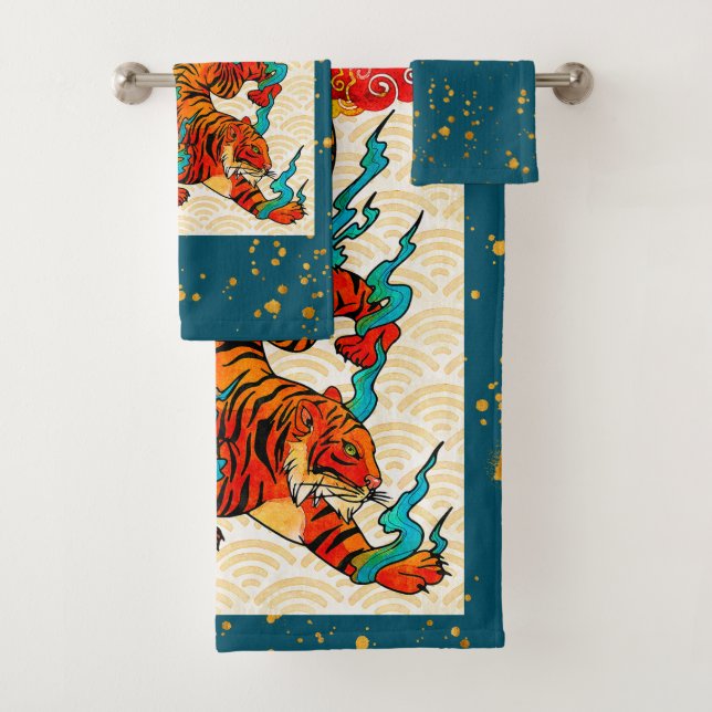 Blue Chinese New Year of The Tiger 2022 Bath Towel Set (Insitu)