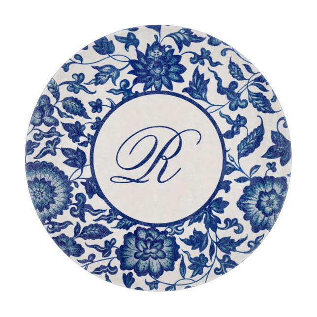 Blue Chinese Ornamental Floral Cutting Board (Front)