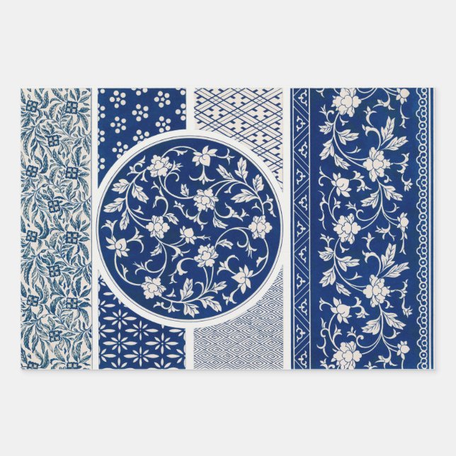  Blue Chinese Ornaments Decoupage Prints Wrapping Paper Sheet (Front 2)