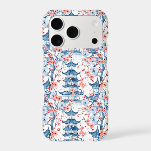 Blue Chinese Pagoda Cherry Blossom Pattern
