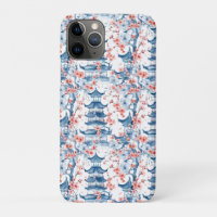 Blue Chinese Pagoda Cherry Blossom Pattern