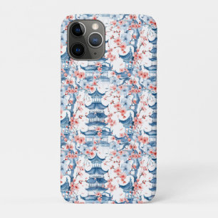 Blue Chinese Pagoda Cherry Blossom Pattern iPhone 11 Pro Case