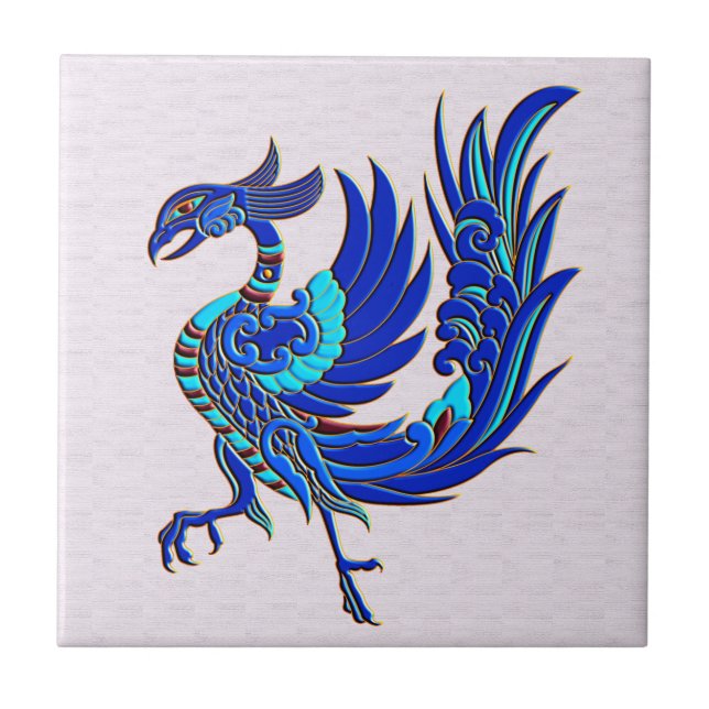 Blue chinese phoenix ceramic tile (Front)