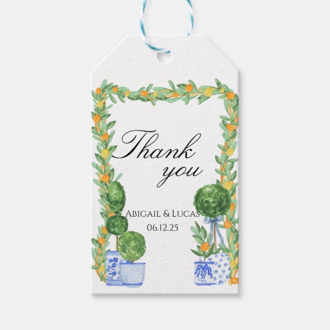 Blue Chinoiserie and Topiary Gift Tag (Front)