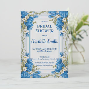 Blue Chinoiserie antique Floral bridal shower Invitation