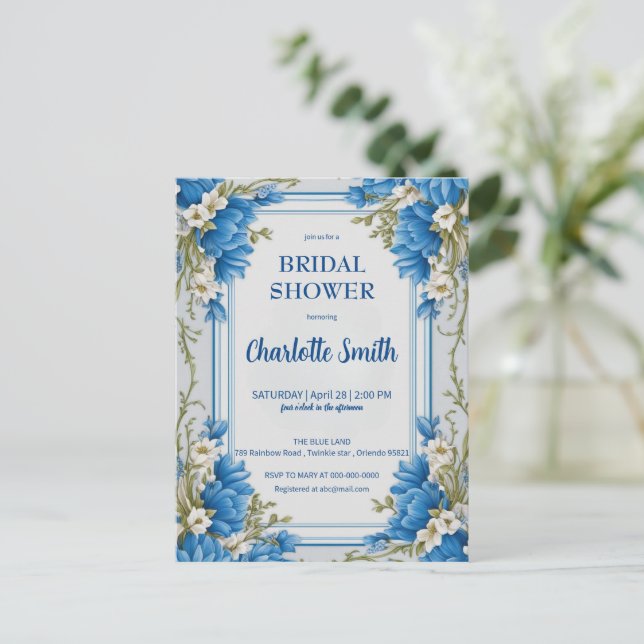 Blue Chinoiserie antique Floral bridal shower Postcard (Standing Front)