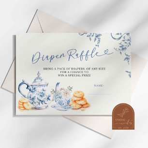 Blue Chinoiserie Baby Shower Diaper Raffle Card