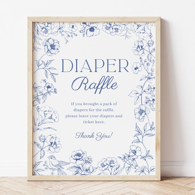 Blue Chinoiserie Baby Shower Diaper Raffle Sign (Blue Chinoiserie Baby Shower Diaper Raffle Sign)