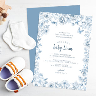 Blue Chinoiserie Baby Shower Invite for Boy