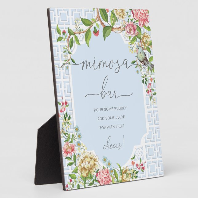 Blue Chinoiserie Baby Shower Mimosa Bar Sign Plaque (Side)