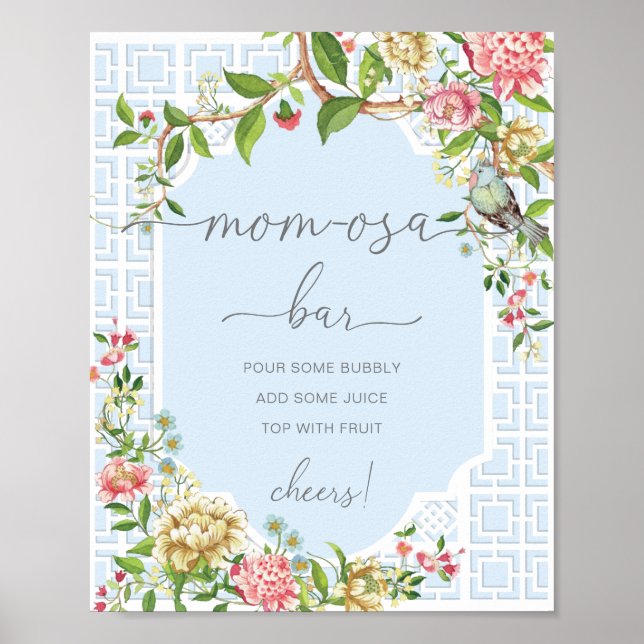 Blue Chinoiserie Baby Shower Mum-osa Bar Sign (Front)