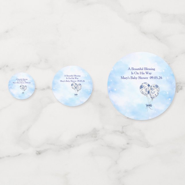 Blue Chinoiserie Baby Shower Table Confetti (Fronts)