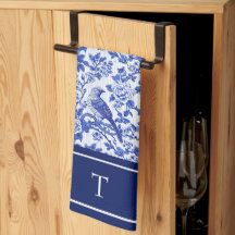 Blue Chinoiserie Bird Monogram Floral