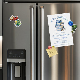 Blue Chinoiserie Books New Chapter Graduation Magnetic Invitation