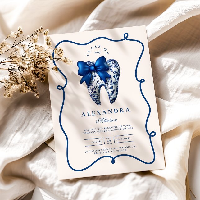 Blue Chinoiserie Bow Dentist Graduation  Invitation (Creator Uploaded)