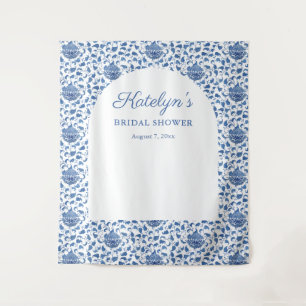 Blue Chinoiserie Bridal Shower Photo Backdrop Tapestry
