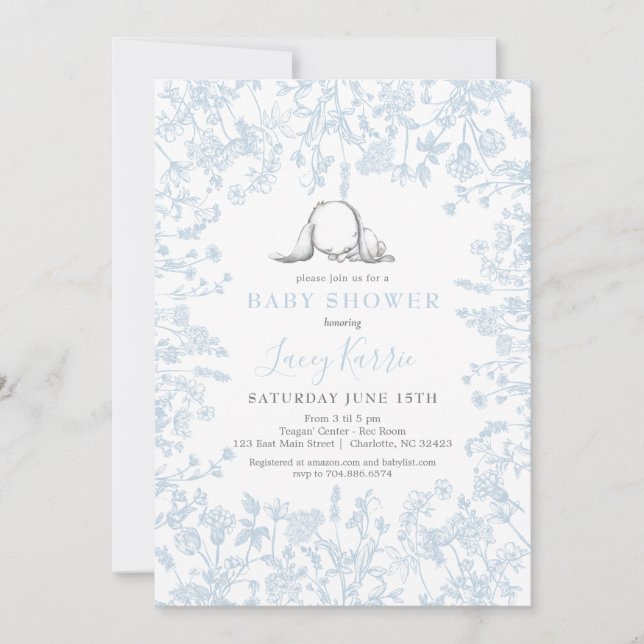 Blue Chinoiserie bunny baby Shower Invitation, Invitation (Front)
