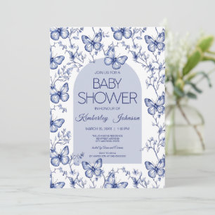 Blue Chinoiserie Butterfly Baby Shower Invitation