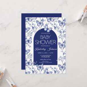 Blue Chinoiserie Butterfly Baby Shower Invitation
