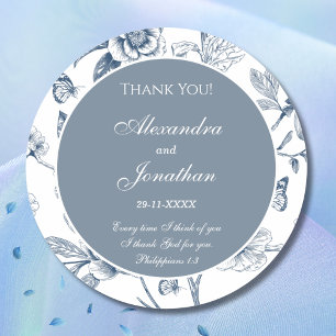 Blue Chinoiserie Christian Wedding Thank You Classic Round Sticker