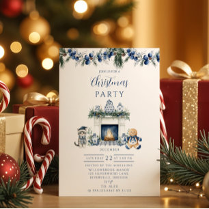 Blue Chinoiserie Christmas Invitation