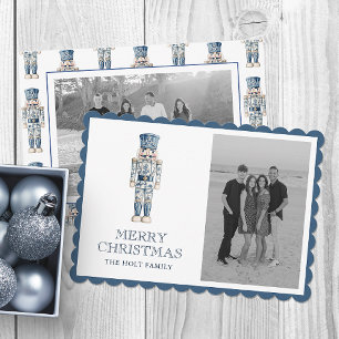 Blue Chinoiserie Christmas Nutcracker Photo Holiday Card