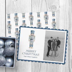 Blue Chinoiserie Christmas Nutcracker Photo Holiday Card