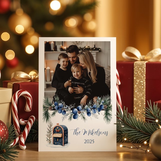 Blue Chinoiserie Christmas Photo Holiday Card (Creator Uploaded)