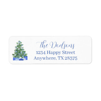 Blue Chinoiserie Christmas Tree Return Address Label