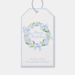 Blue Chinoiserie Christmas Wreath Ginger Jars Bows Gift Tags