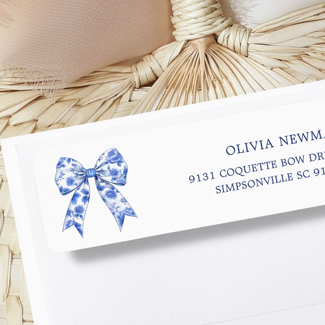 Blue Chinoiserie Coquette Bow Return Address Label (Creator Uploaded)