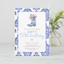 Blue Chinoiserie Cowgirl western 50th Birthday 