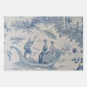 Blue Chinoiserie Decoupage Wrapping Paper Sheets