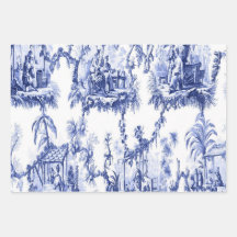 Blue Chinoiserie Decoupage Wrapping Paper Sheets 