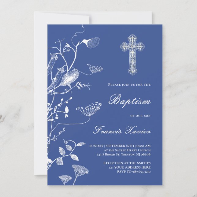 blue chinoiserie design | Baptism Invitation (Front)