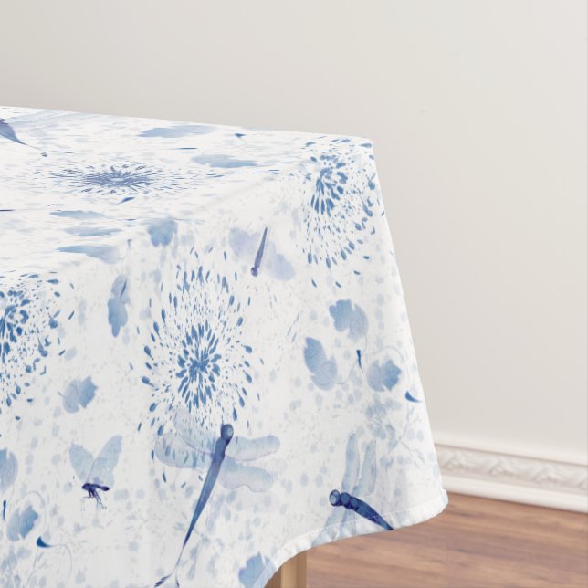 Blue Chinoiserie Dragonfly Floral Tablecloth (In Situ)